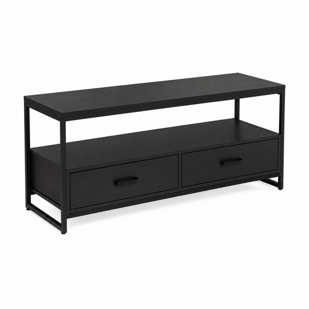 Szafka RTV czarna z drewna i metalu z szufladami 120x40x50 cm-Nordirin