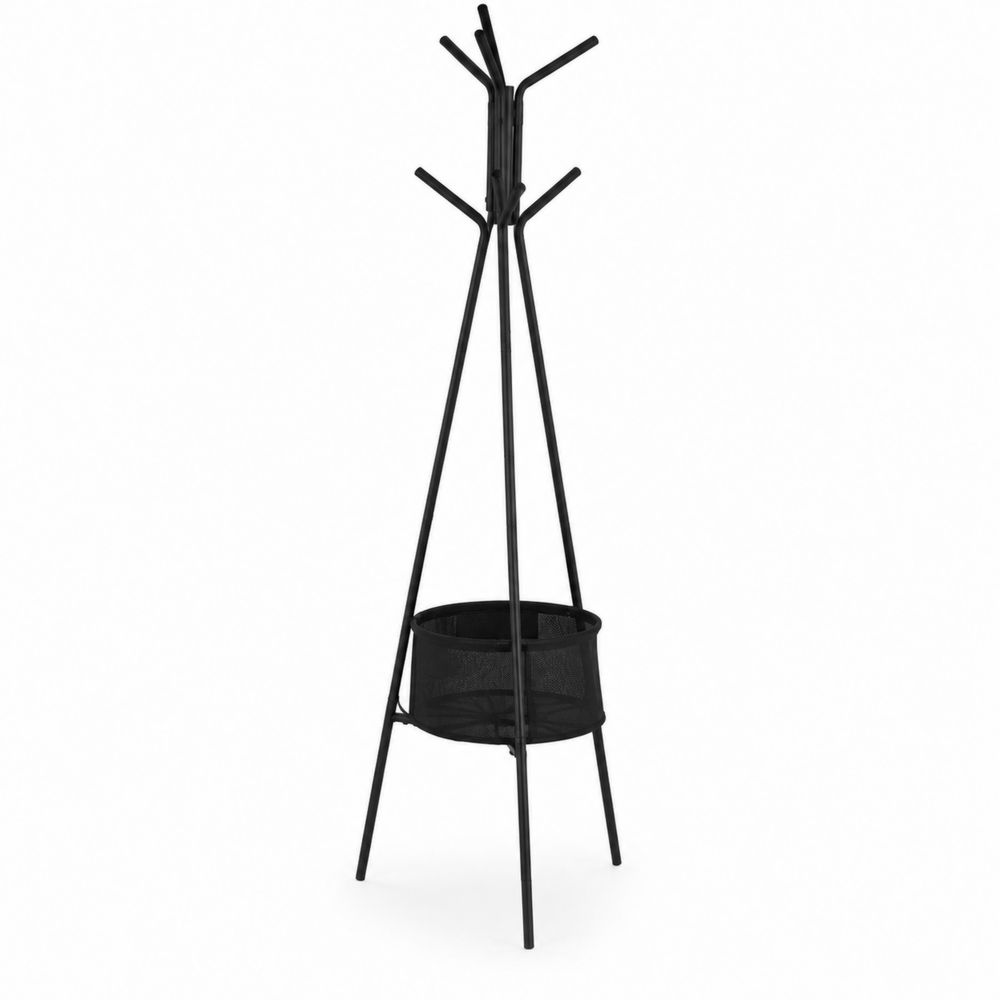 Metalowy stojak na ubrania z koszem Czarny 180 cm-Nordirin