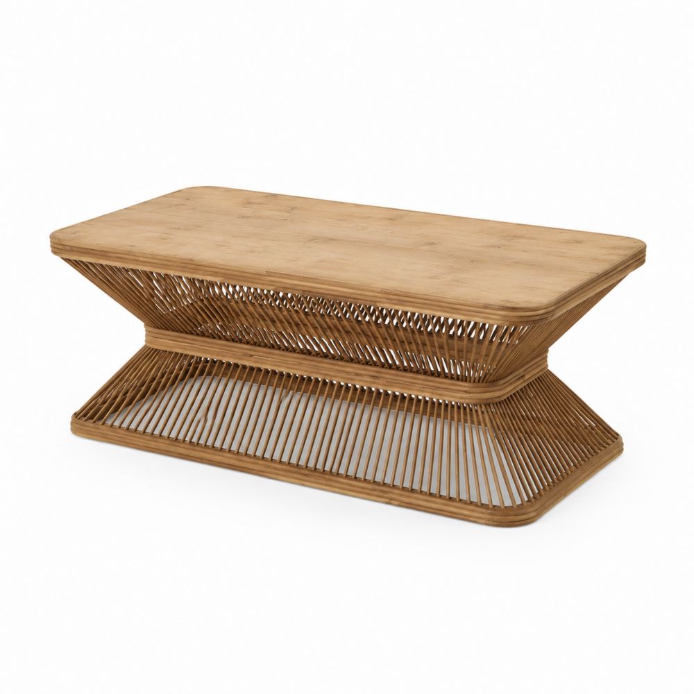 Stolik kawowy drewniany z rattanem 110x50x40 cm Naturalny-Nordirin