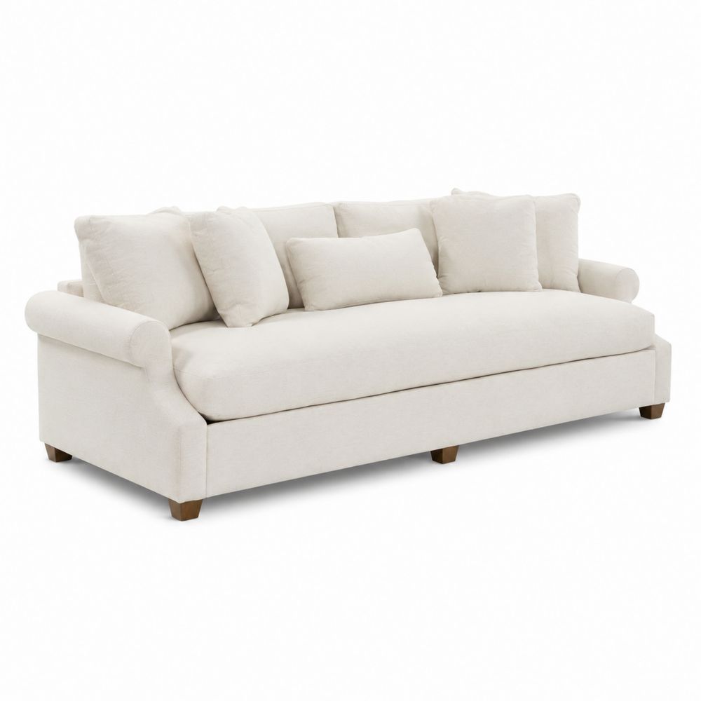 Kremowa sofa 3-osobowa z tkaniny bawełnianej, drewniane nogi-Nordirin