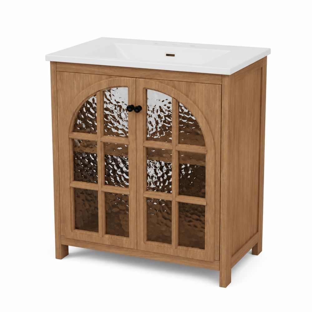 Szafka pod umywalkę z drewna i szkła 80x50x85 cm Brązowa-Nordirin