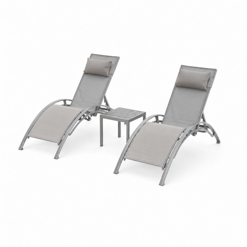 Zestaw Leżaków Aluminiowych z Tekstyliną i Stolikiem, Szary-Nordirin