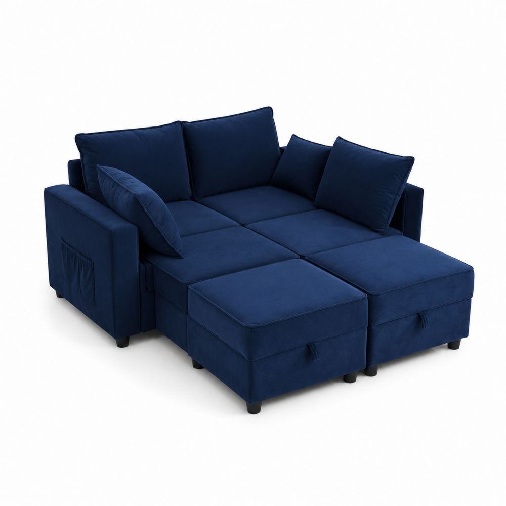 Niebieska sofa modułowa rozkładana 4-osobowa-Nordirin