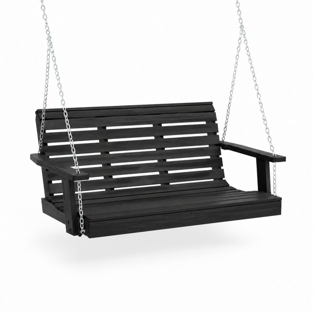 Huśtawka werandowa z drewna sosnowego i metalu, Czarny-Nordirin
