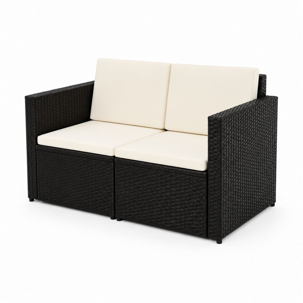 Sofa ogrodowa z technorattanu 2-osobowa 120 cm Czarna/Kremowa-Nordirin