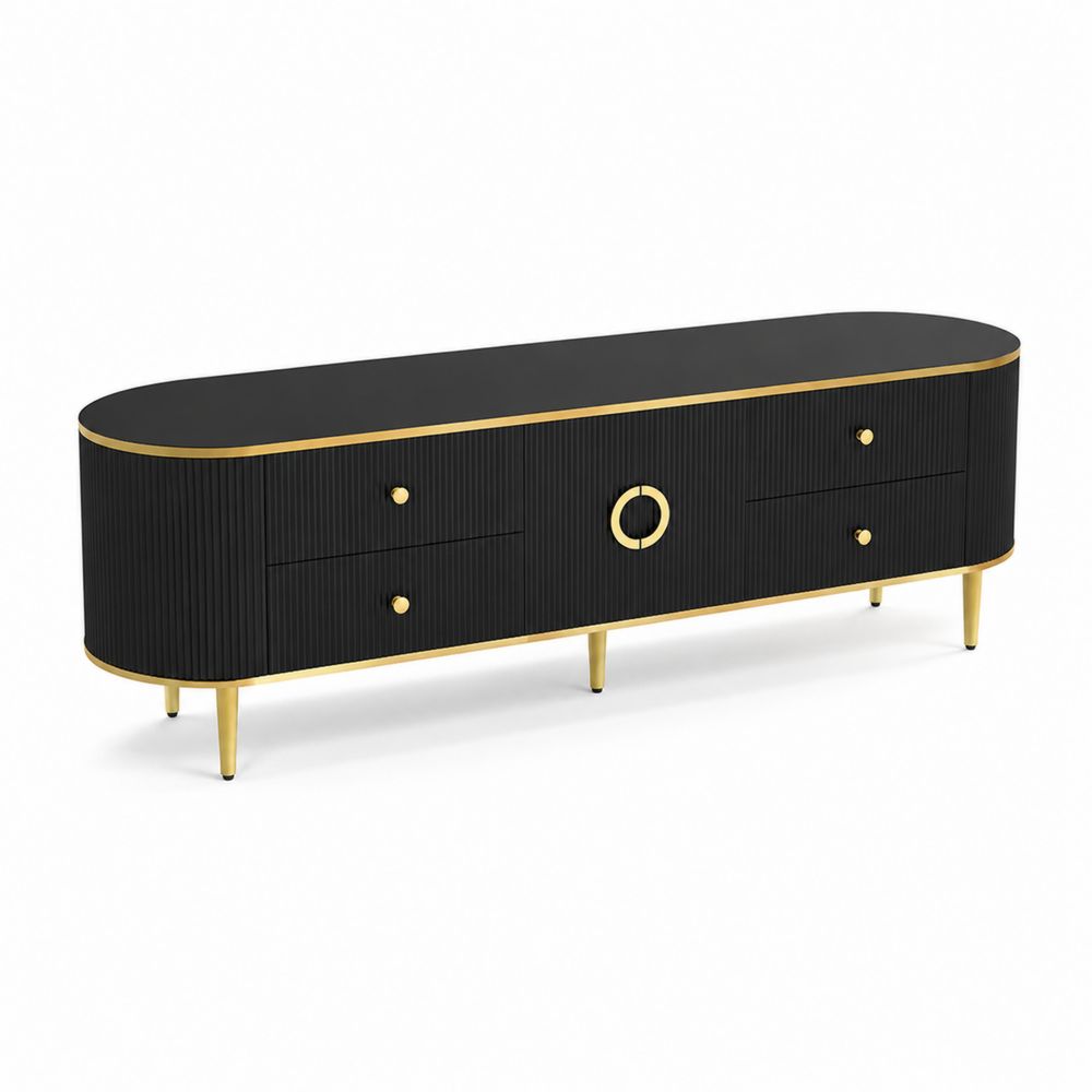 Szafka RTV owalna MDF Metalowa Czarna Złota 160x40x50 cm-Nordirin