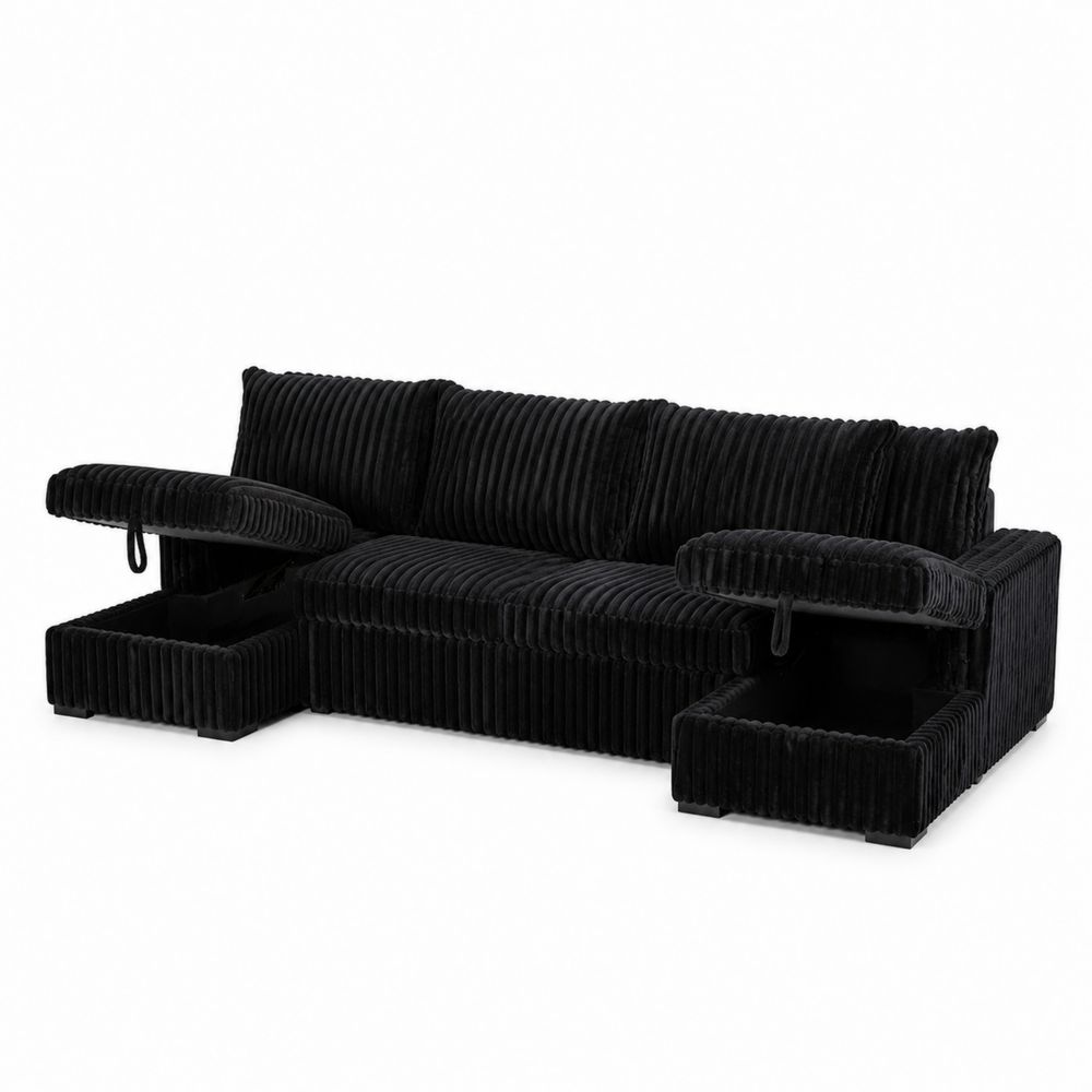 Sofa trzyczęściowa z welurowym pokryciem, czarna-Nordirin