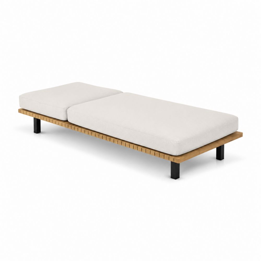 Leżak z drewna i metalu z białym siedziskiem 200x80 cm-Nordirin