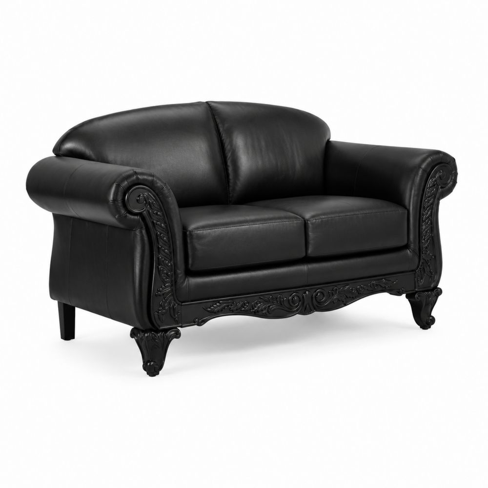 Sofa dwuosobowa skórzana czarny-Nordirin