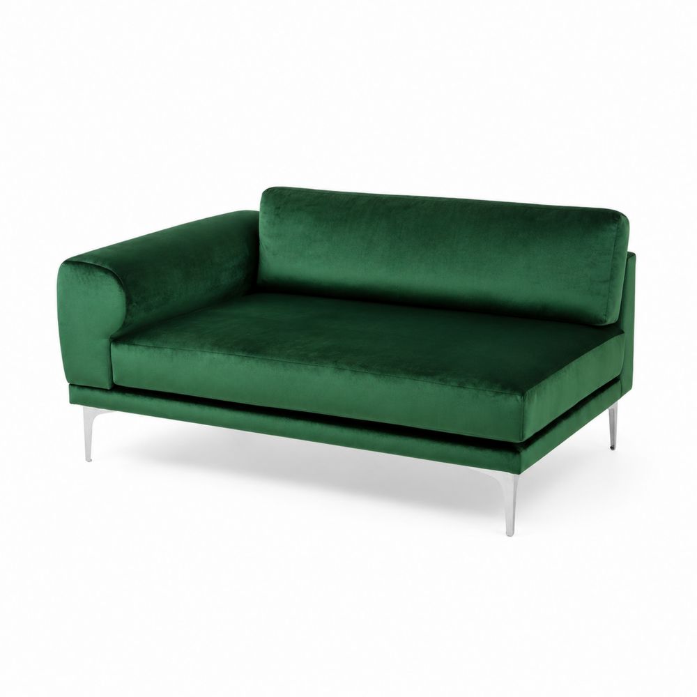 Zielona aksamitna sofa z metalowymi nogami-Nordirin