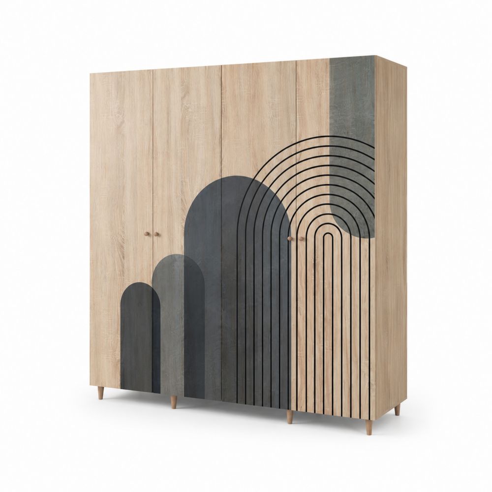 Szafa z drzwiami drewnianymi ze wzorem geometrycznym 200x60x240cm-Nordirin