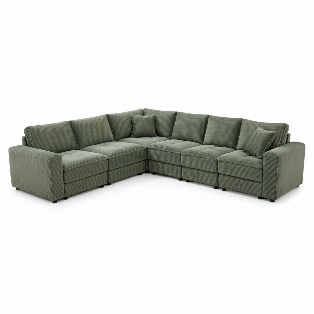 Narożna sofa modułowa 5-częściowa zielona z tkaniny sztruksowej-Nordirin