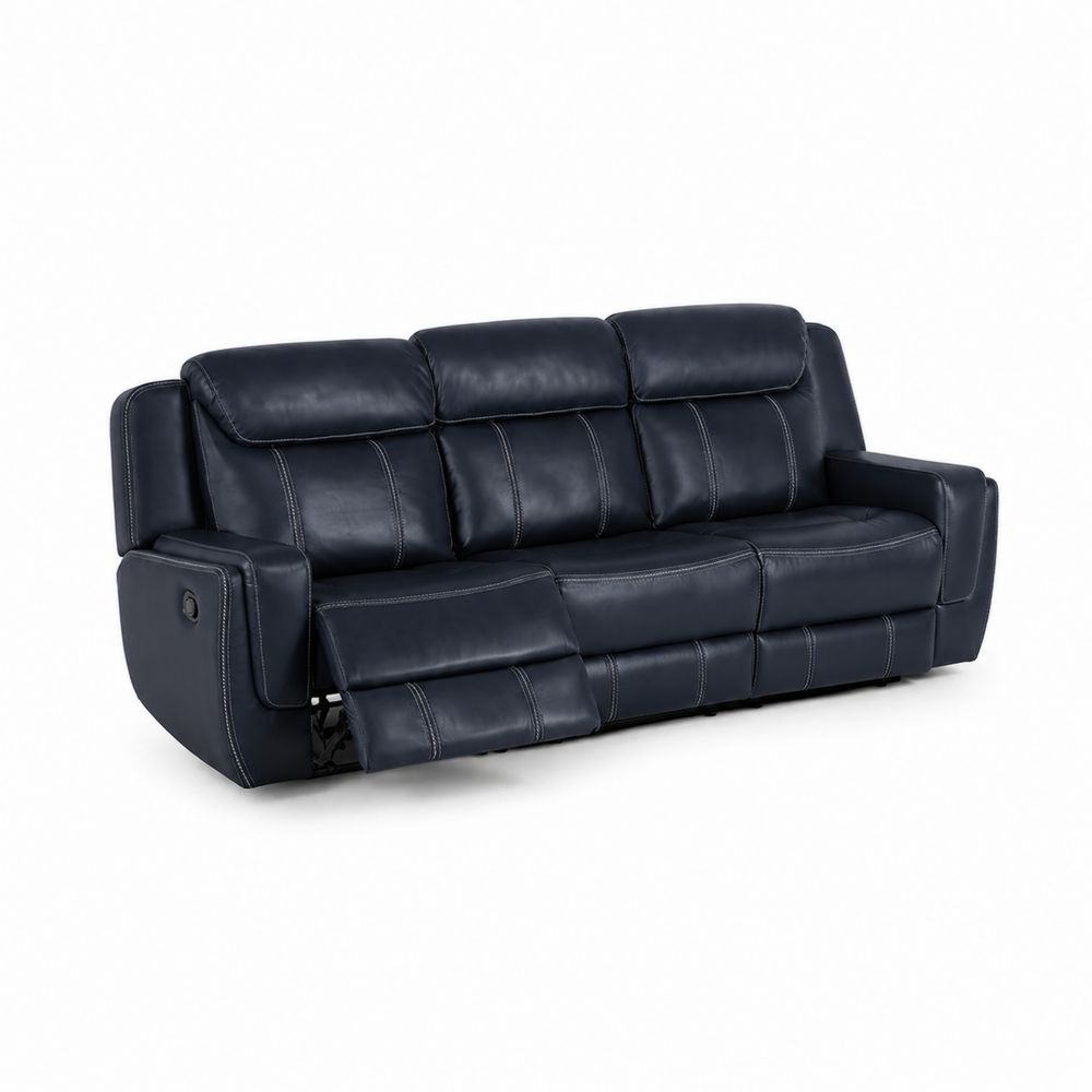 Sofa rozkładana 3-osobowa skórzana granatowa-Nordirin