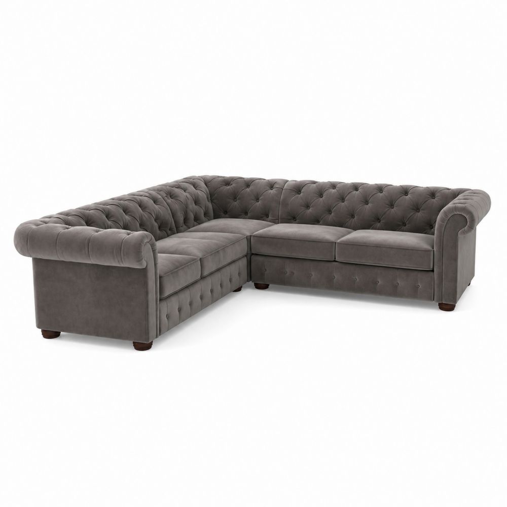 Narożna sofa Chesterfield aksamit szary-Nordirin