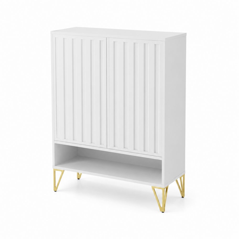 Szafka na buty z drzwiami MDF Biała i Złota 80x30x110 cm-Nordirin