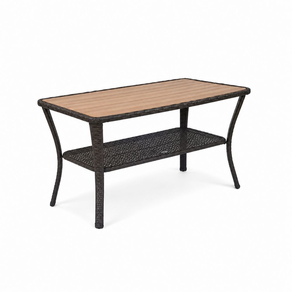 Stolik z drewna tekowego i rattanu PE, brązowy-Nordirin