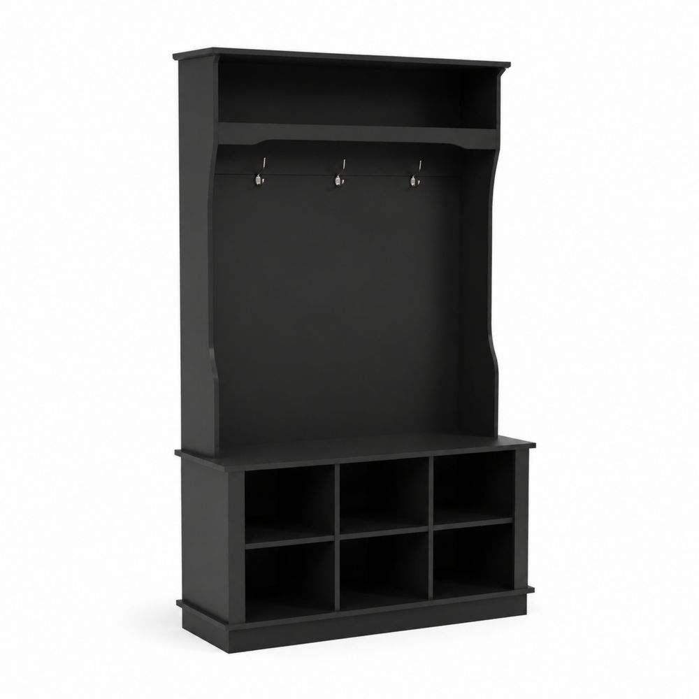 Czarny wieszak z półkami i haczykami MDF 180 cm-Nordirin