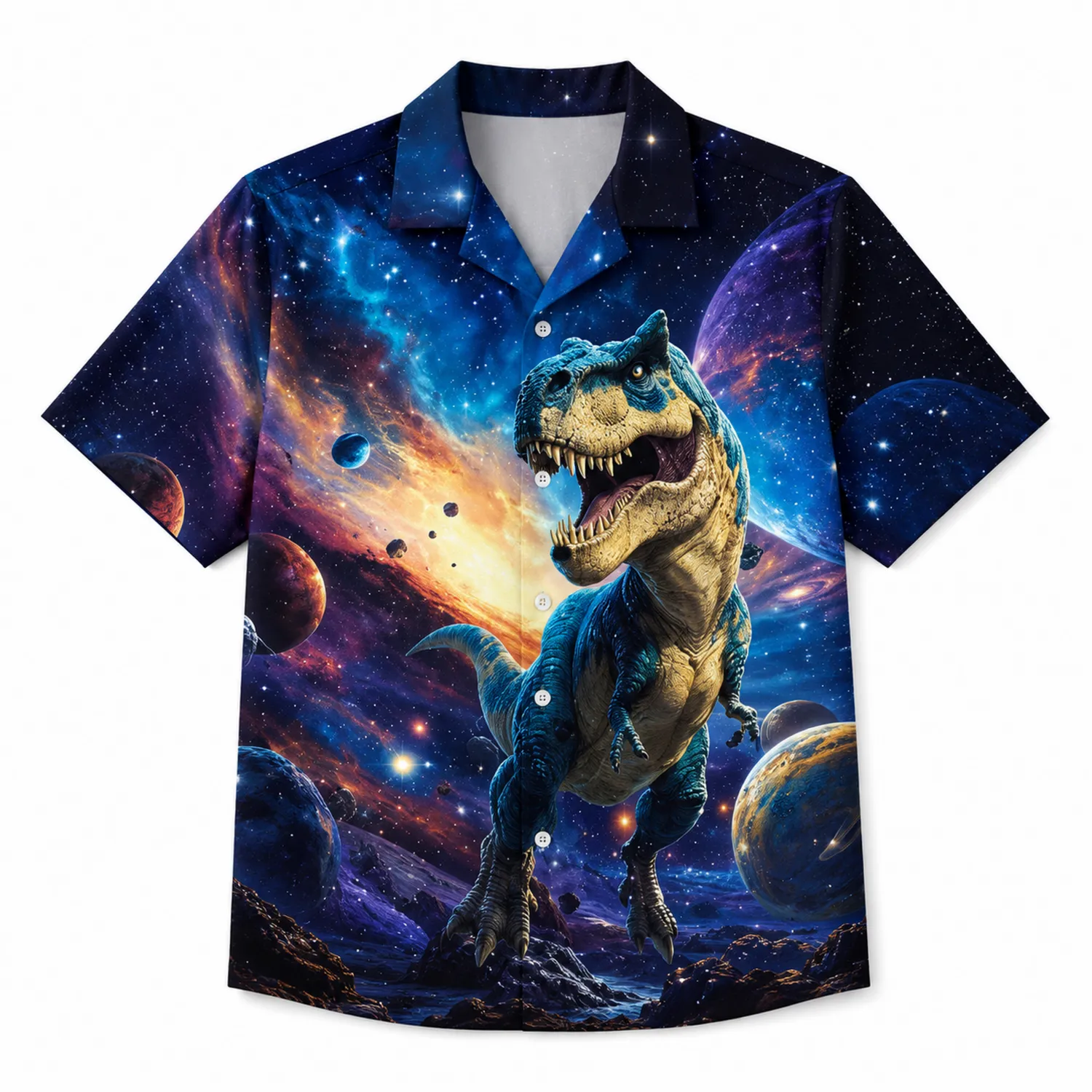 Męska Koszula z Krótkim Rękawem Wzór Dinozaur w Kosmosie