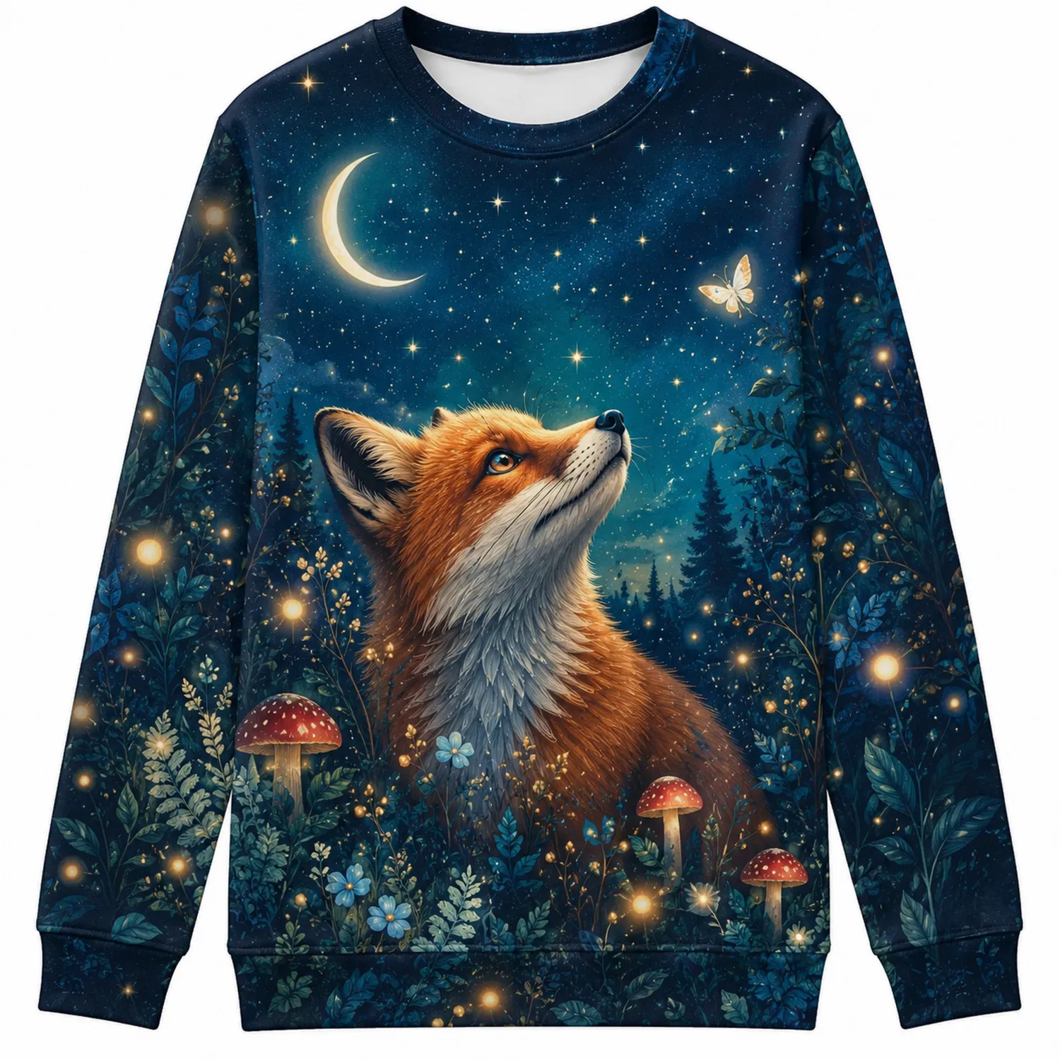Bluza z nadrukiem lisa w nocnym lesie, długie rękawy