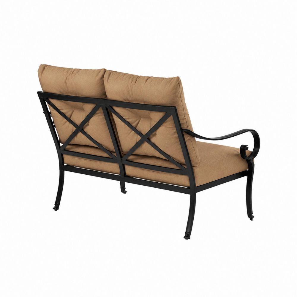 Ławka ogrodowa metalowa z beżowymi poduszkami 130x70x85 cm