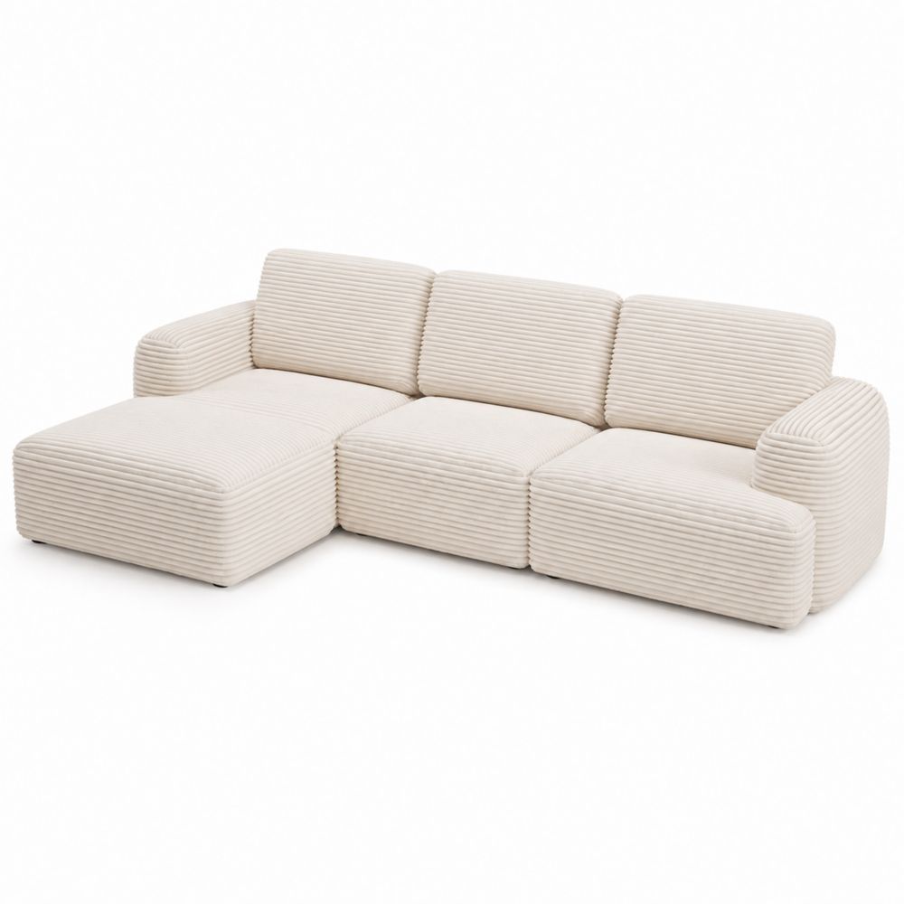 Modułowa sofa narożna z tkaniny sztruksowej Kremowa 300x180x85 cm