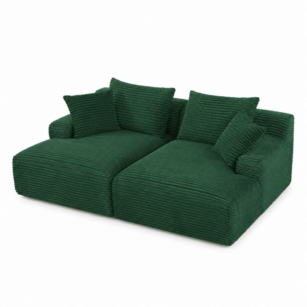 Sofa sztruksowa zielona z poduszkami