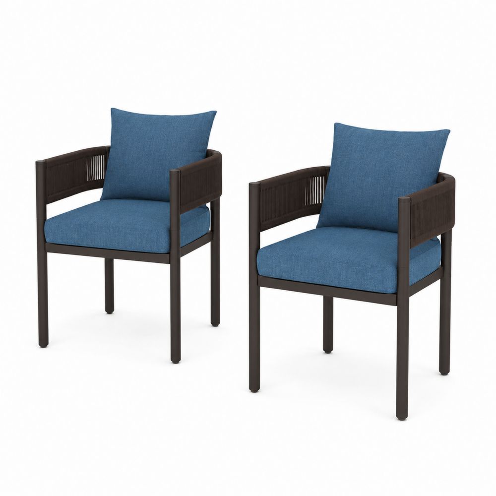 2er Set Outdoor-Esszimmerstühle Metallrahmen Polyester Blau