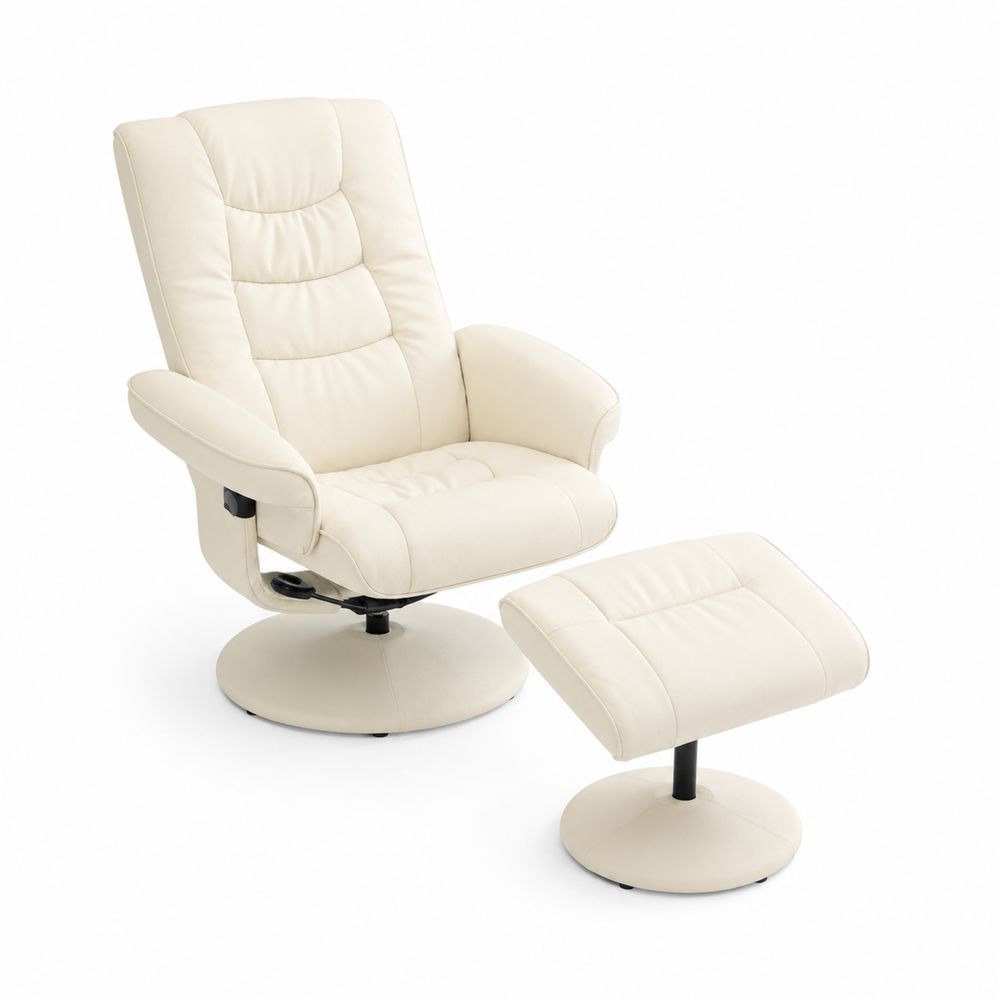 Leder-Liegesessel mit Hocker Beige