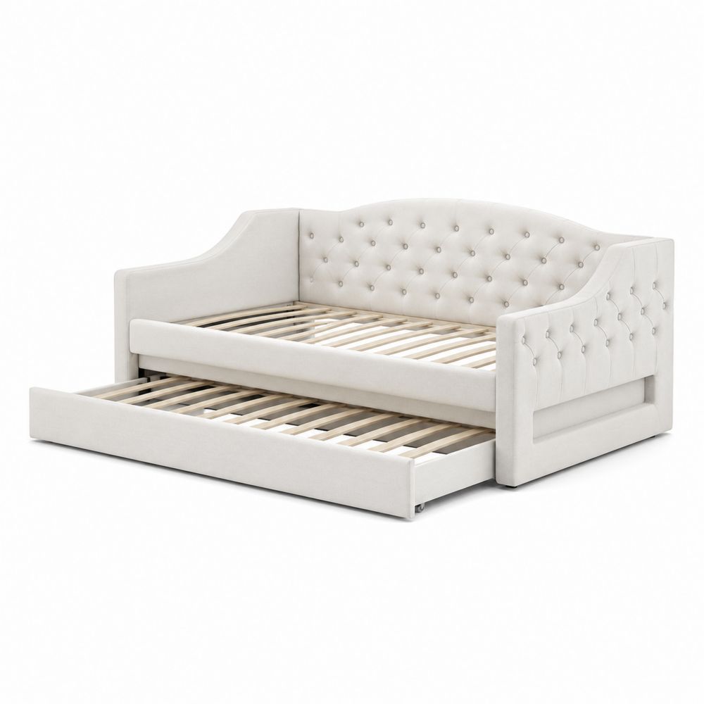 Tagesbett mit Ausziehbett Holzrahmen Polyester Beige