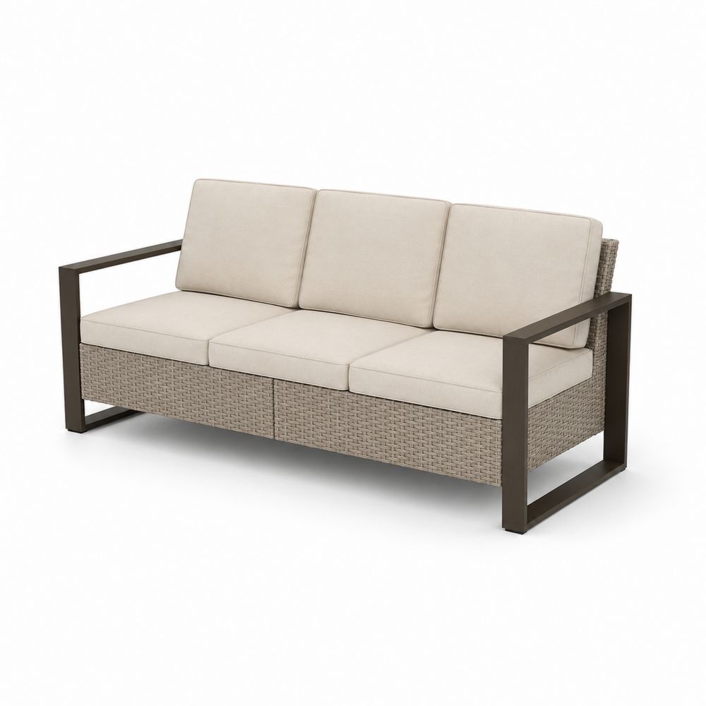 Gartensofa 3-Sitzer Aluminium Polyrattan Beige