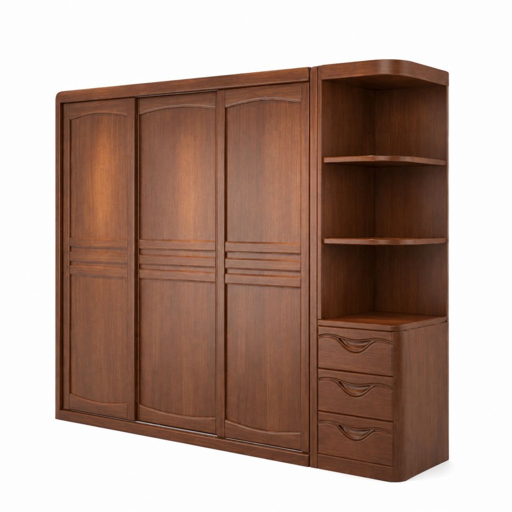 Kleiderschrank aus Holz mit Schiebetüren und Regal, Braun, 200cm x 180cm x 60cm