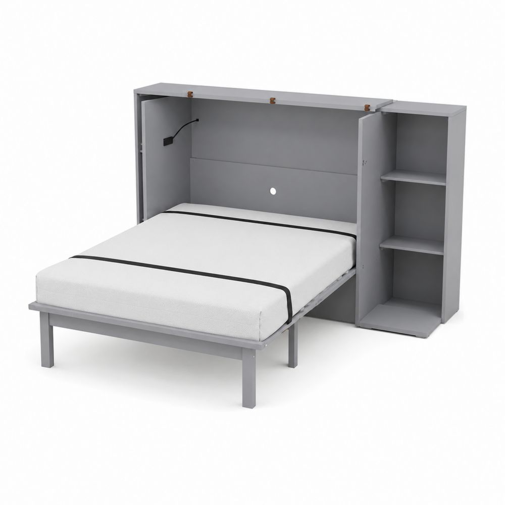 Klappbares Schrankbett mit Regal Grau 200x150 cm Holz Metall