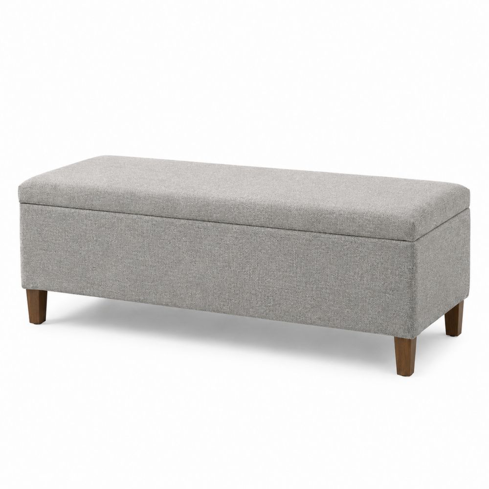 Gepolsterte Bank mit Stauraum 140x50x45 cm Holzbeine Grau