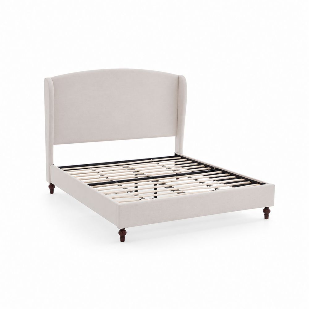 Polsterbett Holz mit Kopfteil 200x150 cm, Beige
