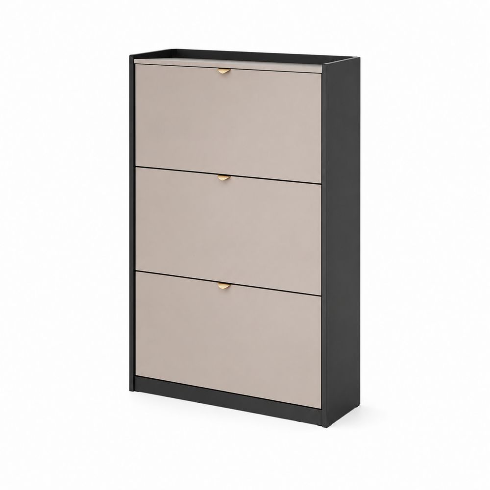 Metallschuhschrank mit 3 Klappfächern Schwarz/Beige