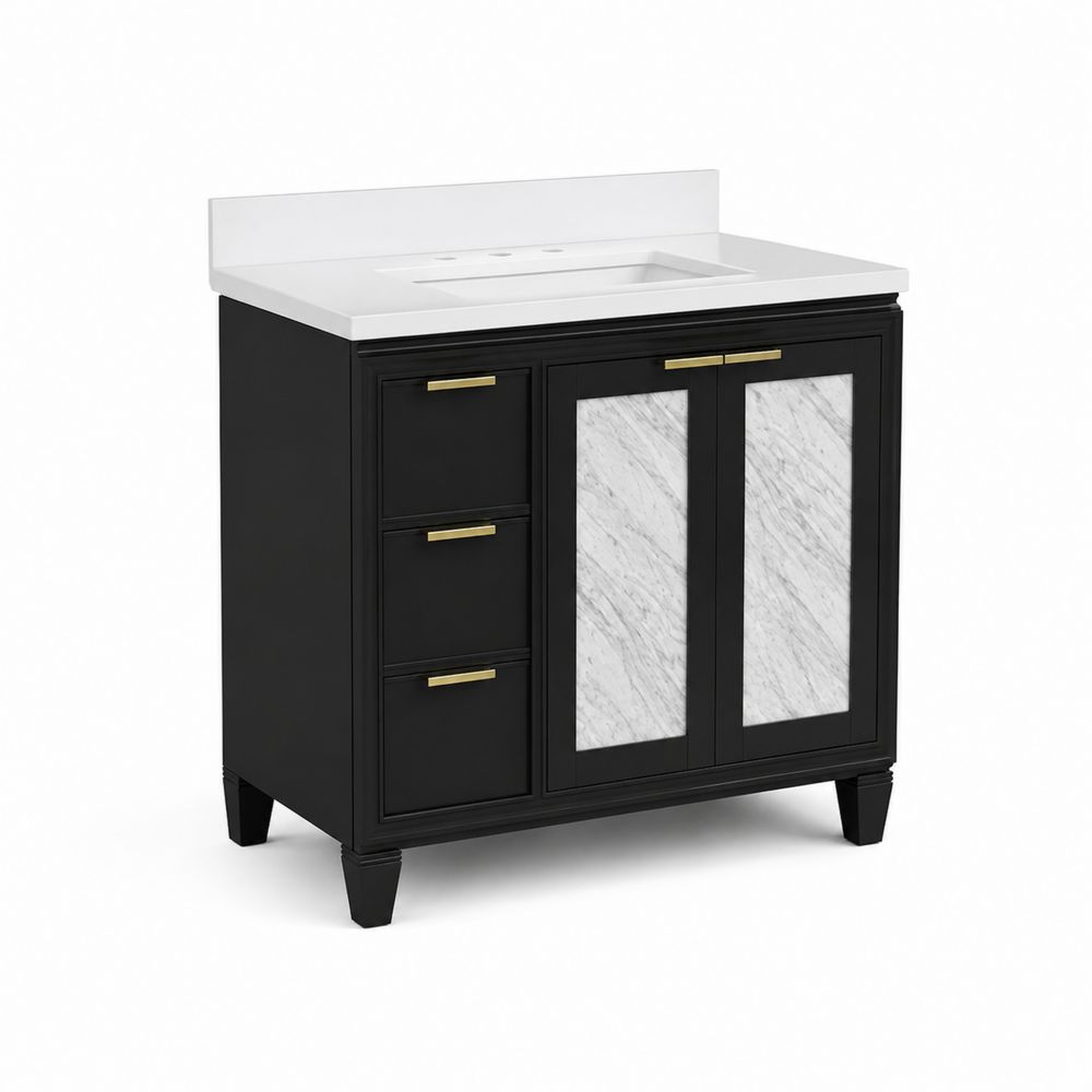 Schwarzer Waschtischunterschrank aus MDF und Marmor mit Metallgriffen