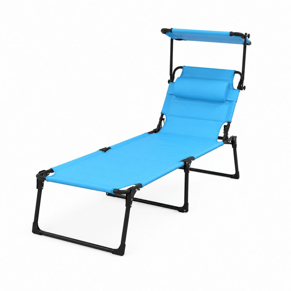 Stahlrahmen Outdoor Liege mit verstellbarem Sonnendach, Stoff, Blau