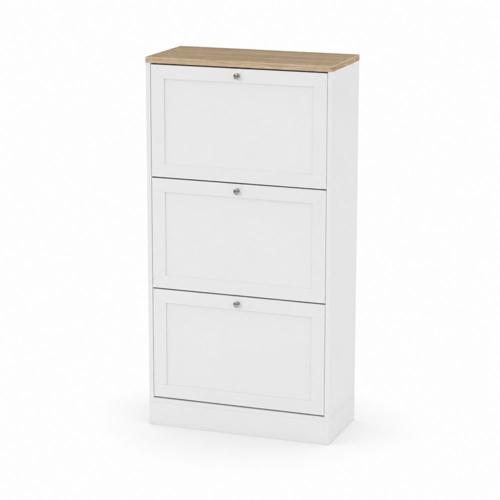 Schuhschrank Weiß mit Holzdeckel 3 Fächer MDF 60x24x112cm
