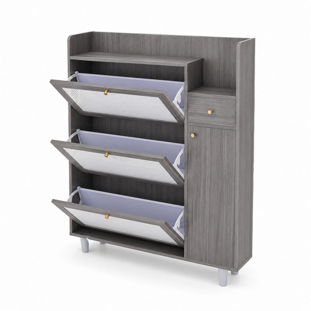 Schuhschrank mit 3 Klappfächern MDF Grau