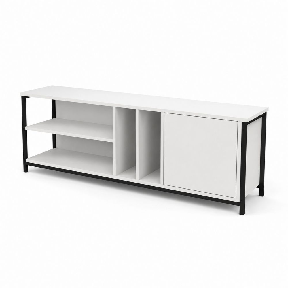 TV-Schrank Holzwerkstoff mit Stahlrahmen Weiß/Schwarz