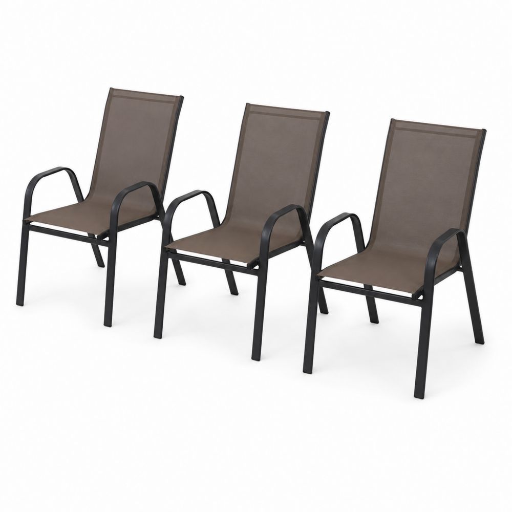 3er-Set Gartenstühle Aluminium Textilene Braun