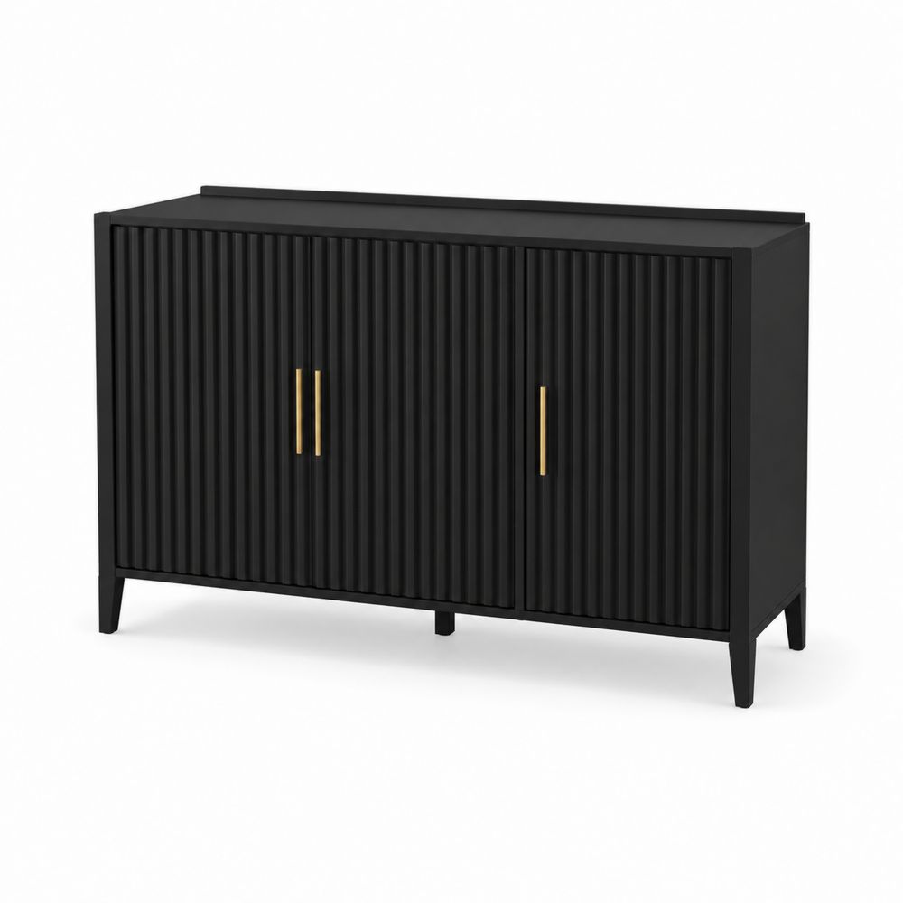 Rechteckiges Holz-Sideboard mit Metallgriffen Schwarz 120x80x40 cm