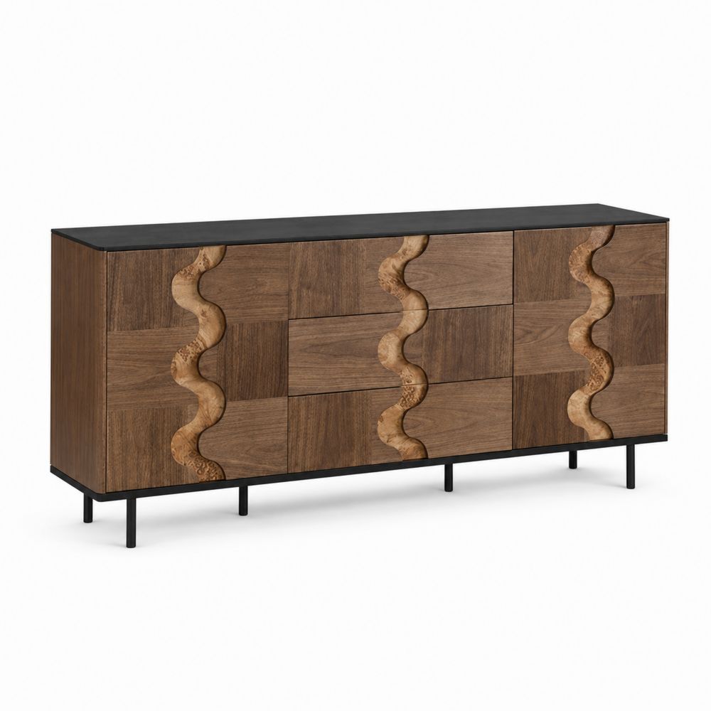 Sideboard aus Walnussholz mit schwarzer Oberfläche