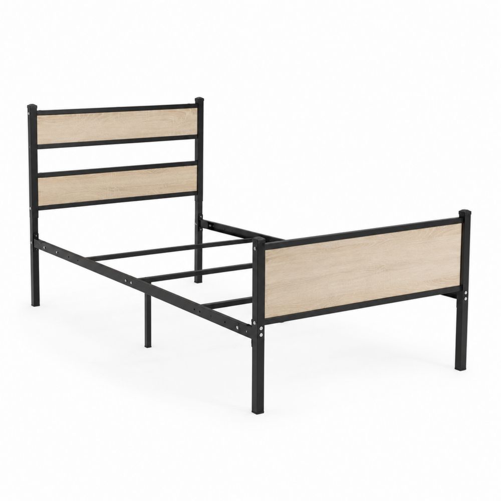 Einzelbett Metallrahmen mit Holzoptik 200x90cm Schwarz/Eiche