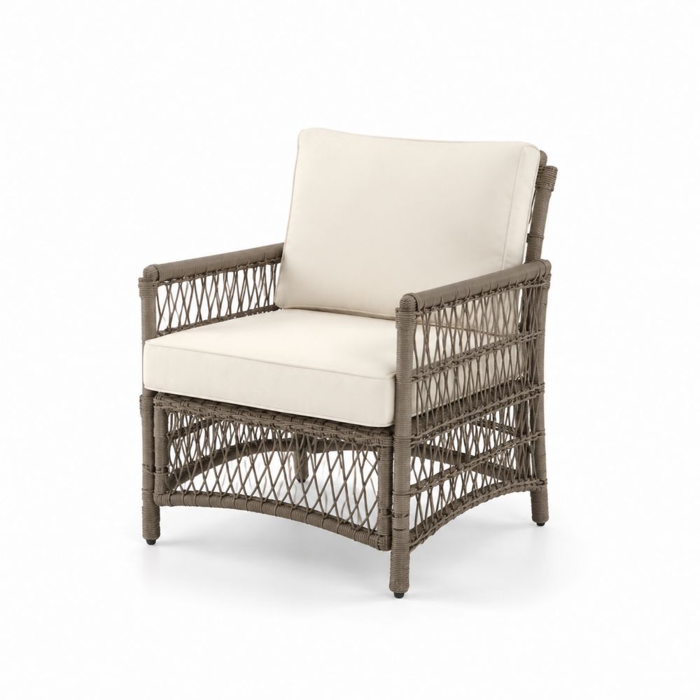 Polyethylen-Rattan Sessel Beige mit Kissen