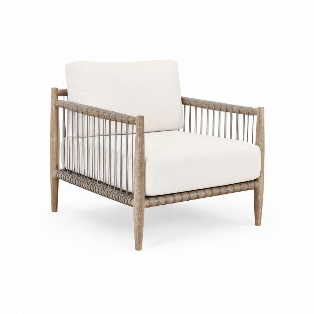 Outdoor Sessel Teakholz Polypropylen Seil Weiß