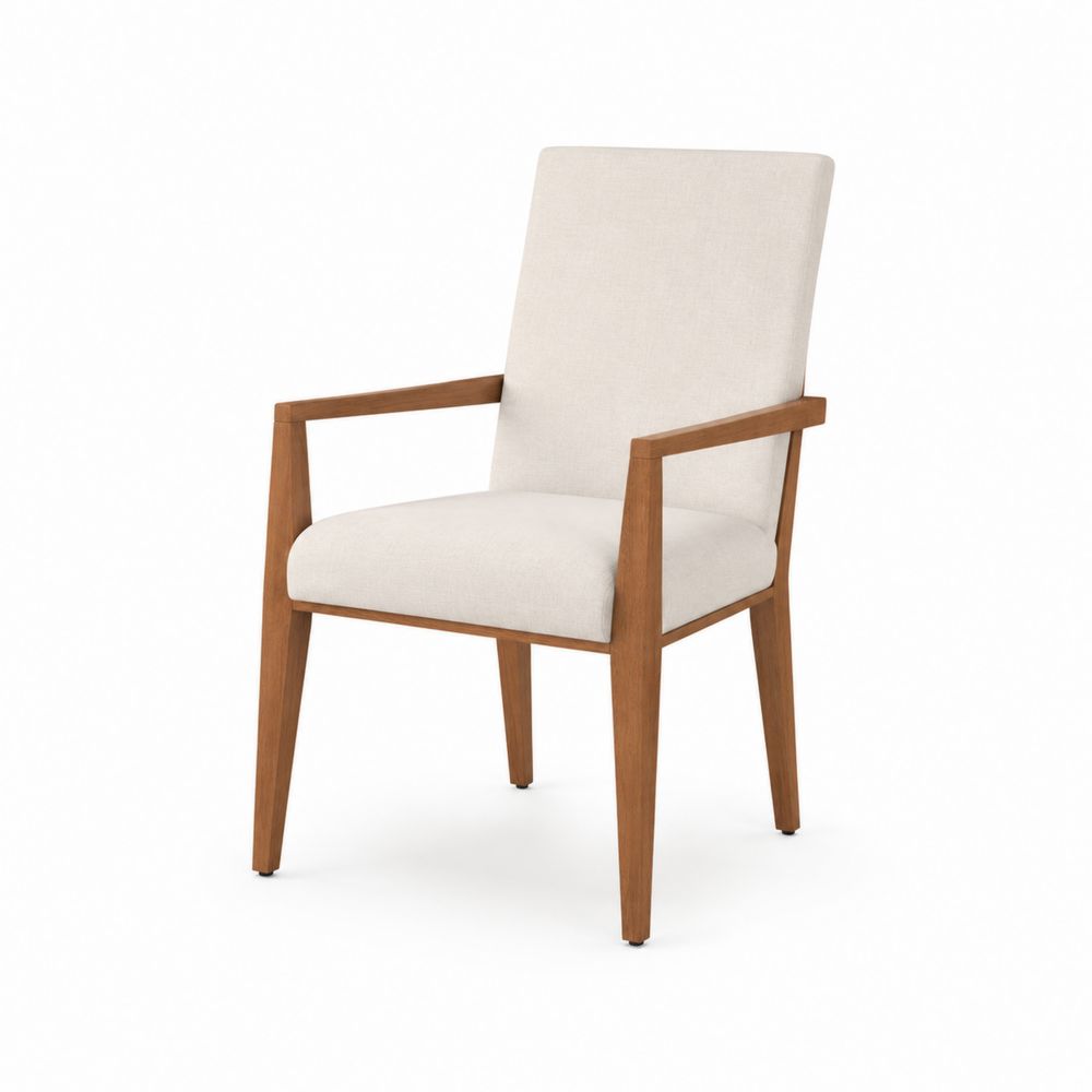 Holzstuhl mit Armlehnen und Polyestergewebe Beige
