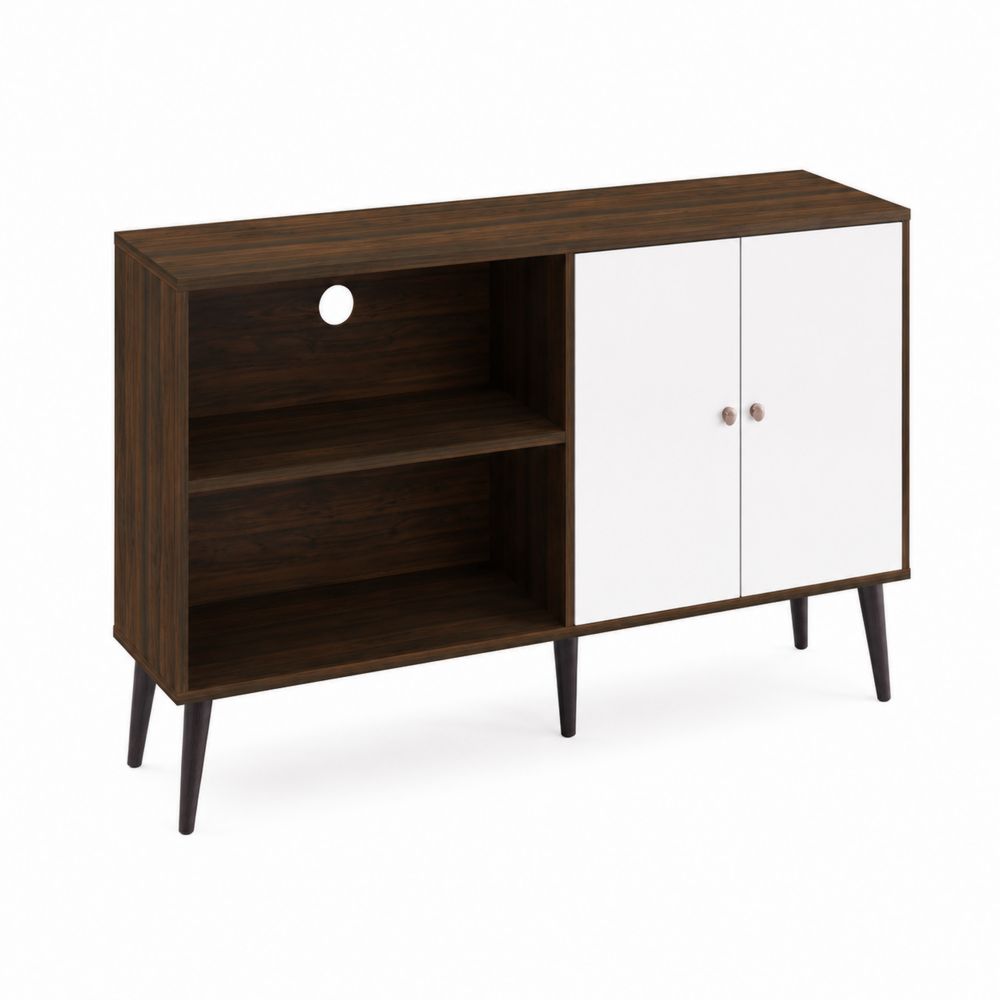 Holz TV-Schrank mit Doppeltüren, 120x40x75 cm, Braun/Weiß