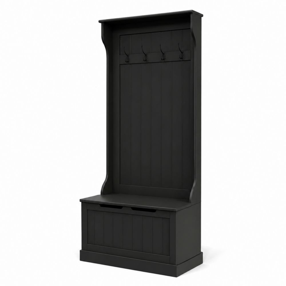 Schwarze Garderobe mit Sitzbank aus MDF