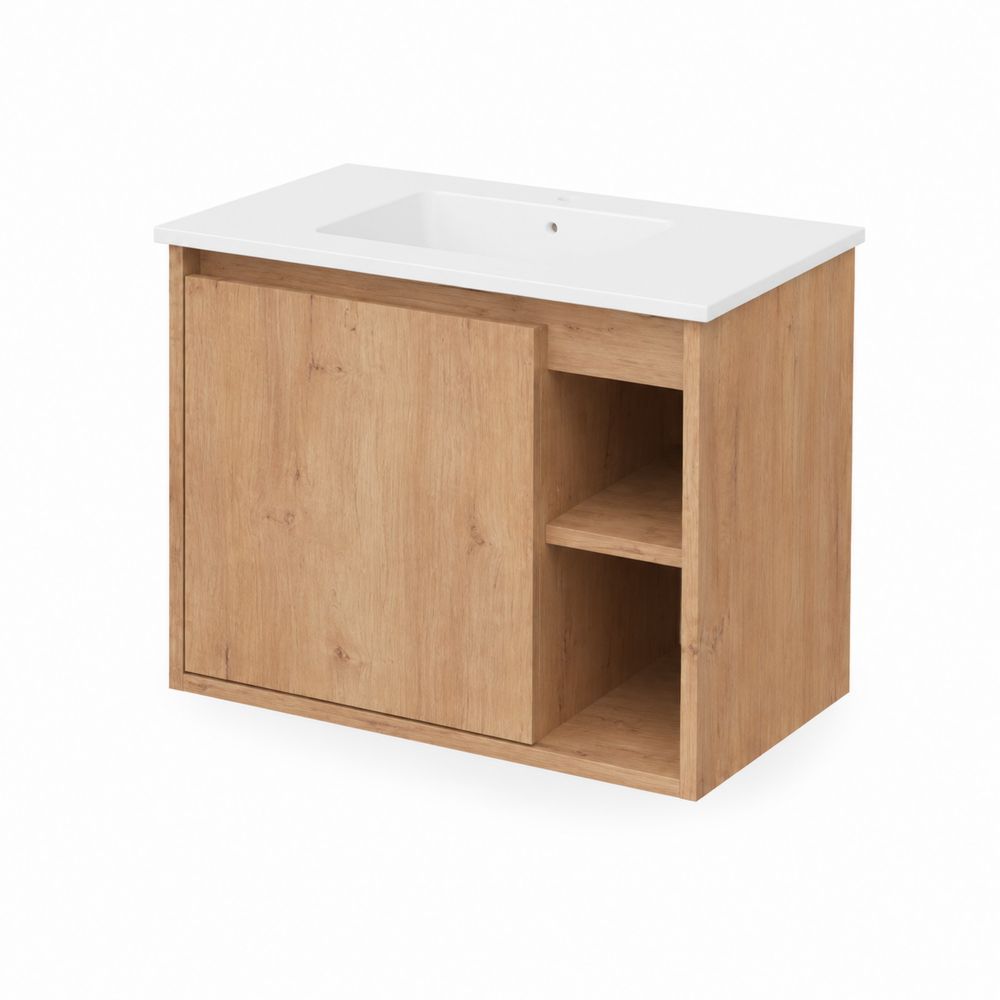 Waschtischunterschrank 60x45x50 cm Holzfaserplatte Weiß/Buche
